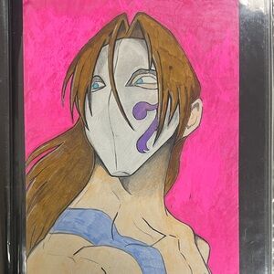 Anime Character Illustration with Pink and Brown Accents